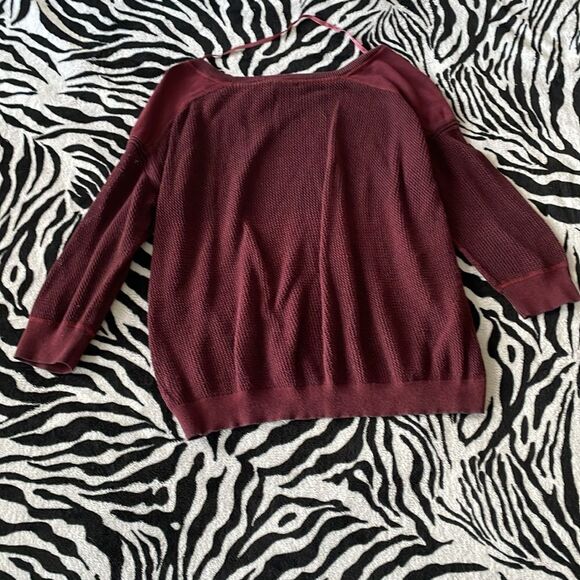 DKNY jeans burgundy women’s pull over sweater 3/4 sleeves autumn fall size large - Picture 6 of 8